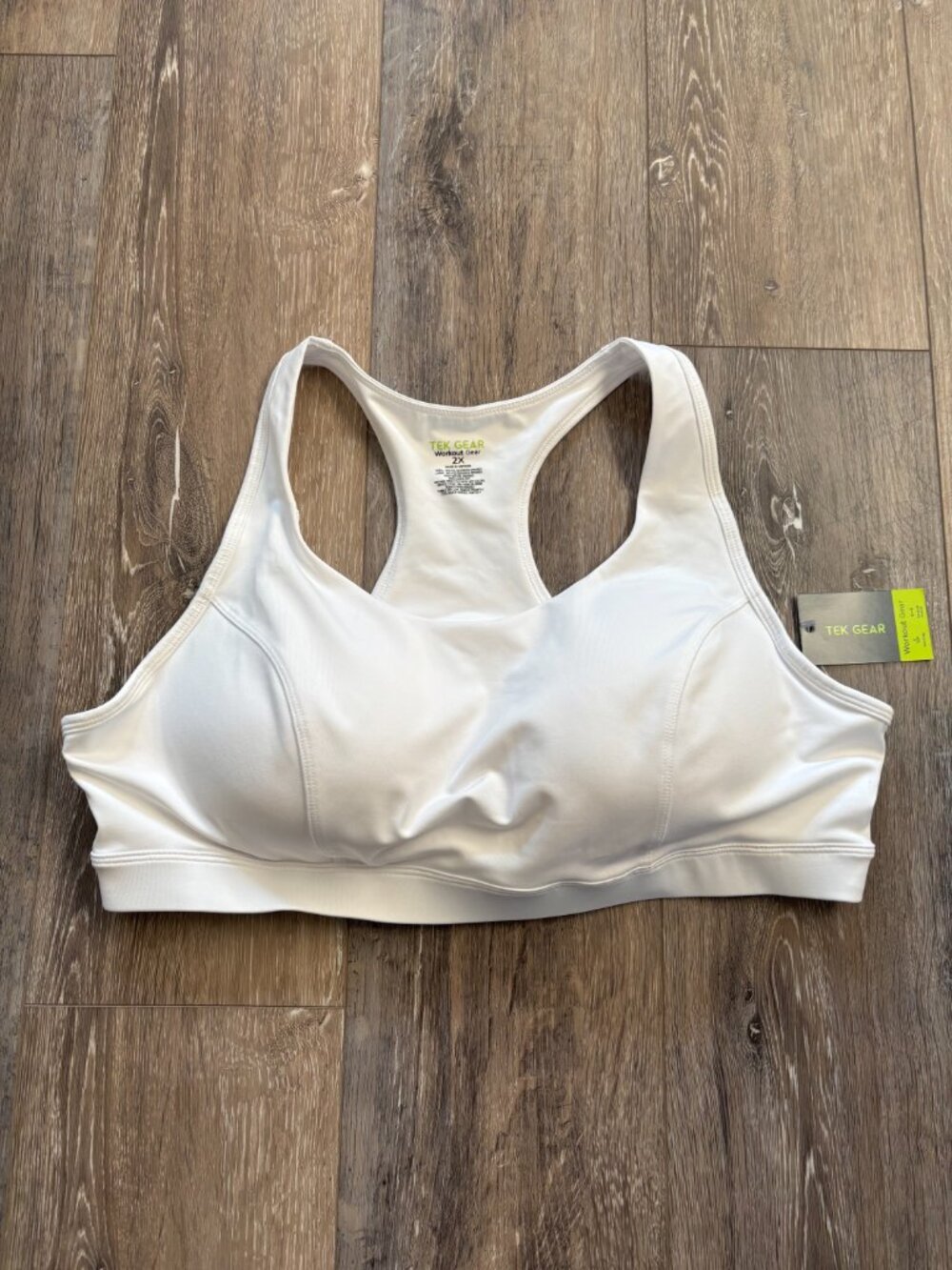 Women’s Tek Gear Workout Gear High Impact Racer Back White Sports Bra Size 2X